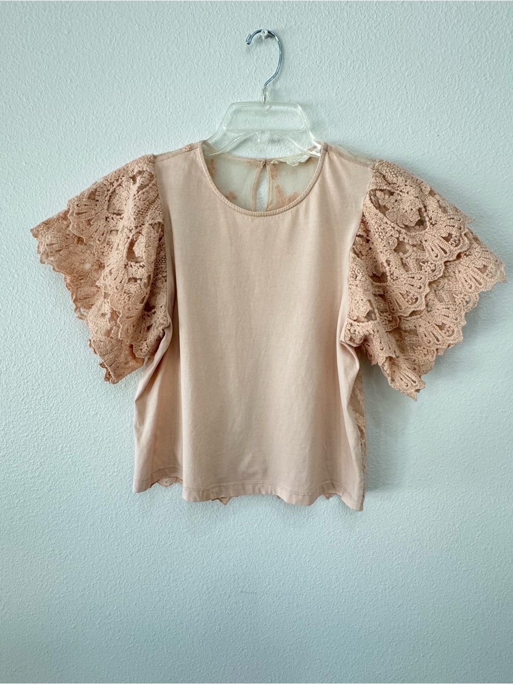 Anthropologie Forever That Girl Grace Tiered Lace Flutter Sleeve Top XS Coquette